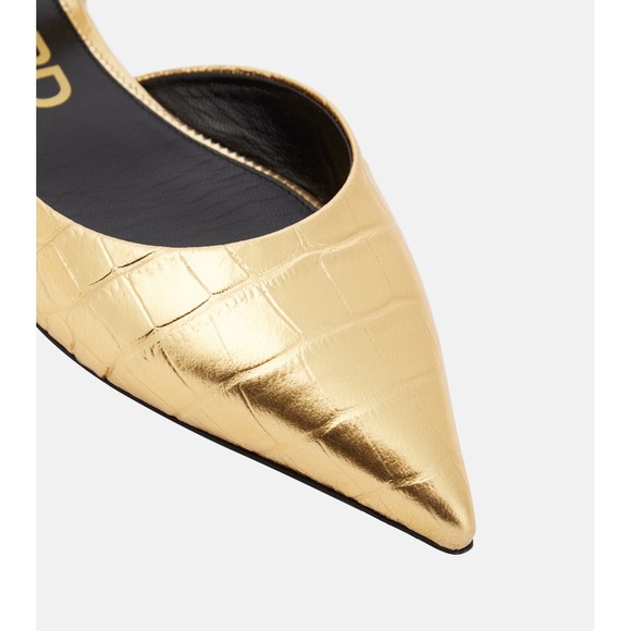 AQUA Women Gold Croc Embossed Pointed Toe Kitten Heel Mules Size 6 - Picture 2 of 7